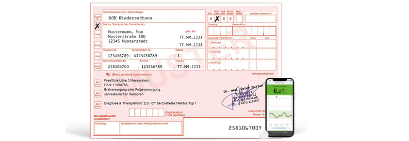 Ein Rezept über die Verordnung des FreeStyle Libre 3 durch die AOK