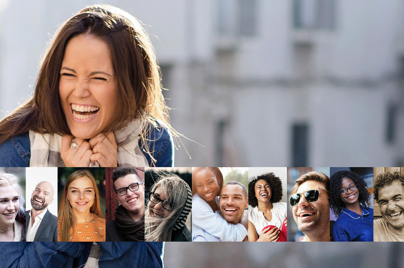 lachende Menschen Portrait einer lachenden Menschengruppe