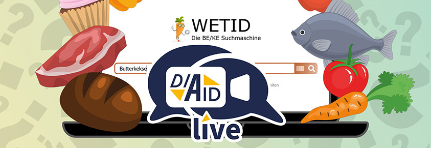 Ein Laptop mit der geöffneten WETID-Website. Drum herum sind Nahrungsmittel zu sehen