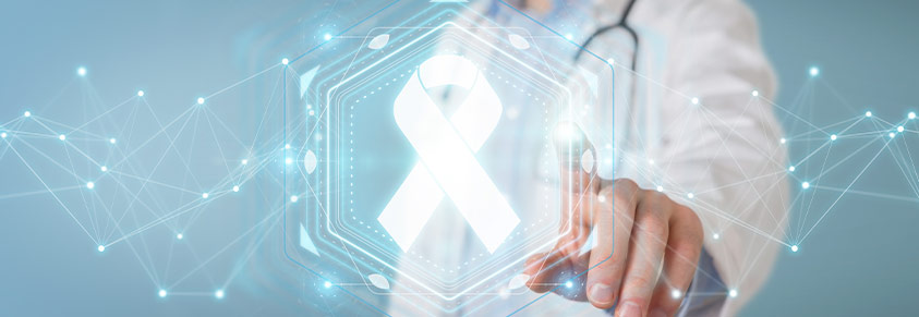 digitale Darstellung, Arzt der mit dem Finger auf Krebsschleife zeigt