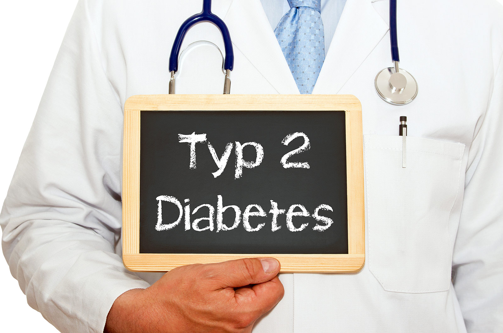 Arzt hält eine Tafel mit der Aufschrift Typ 2 Diabetes