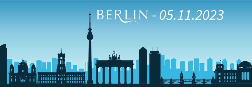 Vektorgrafik in blau/schwarz, Skyline von Berlin, Berlin, 05.11.2023