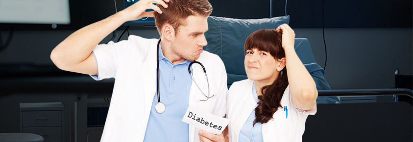 Ein Arzt und eine Schwester sind überfordert mit der Diagnose "Diabetes"