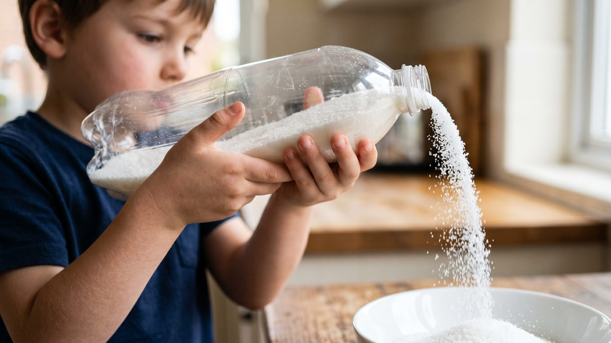 Kind kippt Zucker weg