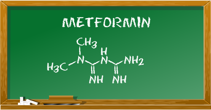 Schultafel mit Kreide beschrieben Schultafel mit Kreide beschrieben, enthält die chemische Strukturformel Metformin