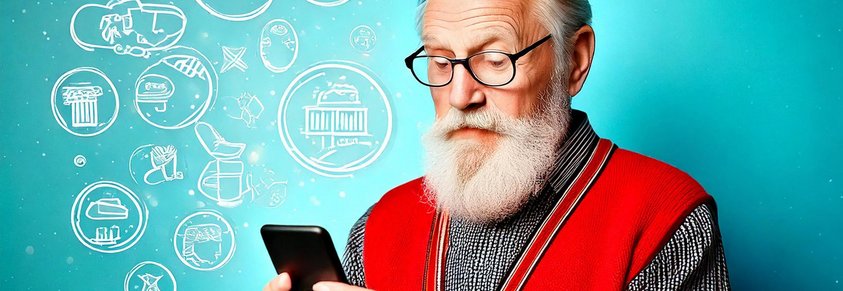 Ein alter Mann ist von seinem Smartphone überfordert