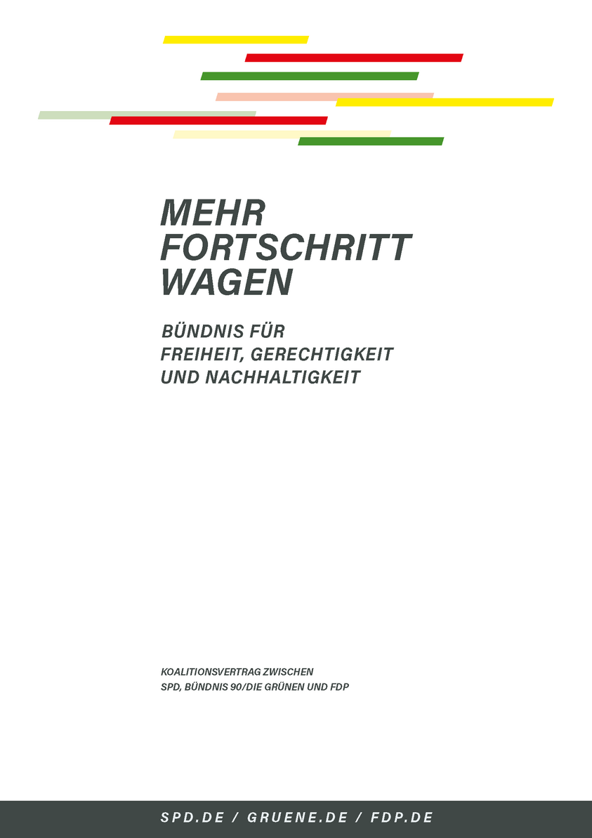 Koalitionvertrag Das Deckblatt des Koalitionsvertrages mit dem Titel "Mehr Fortschritt wagen"