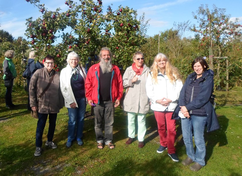 Aktivität Eine Gruppe Menschen vor einem Apfelbaum