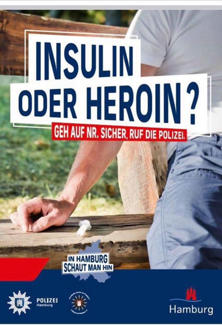 Heroin-Insulin-Plakat der Polizei Hamburg