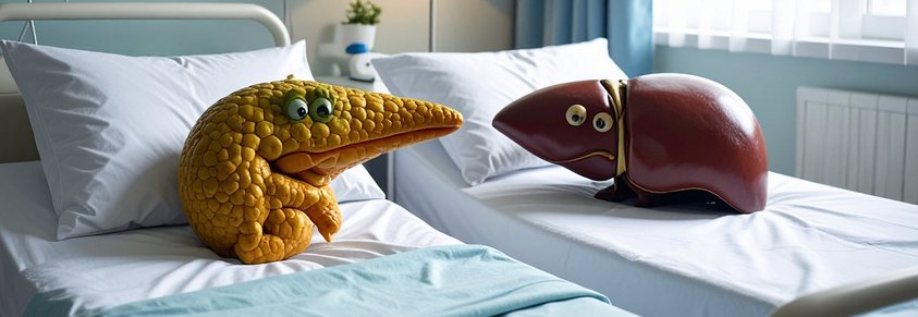 Eine Bauchspeicheldrüse und eine Leber zusammen im Krankenhaus