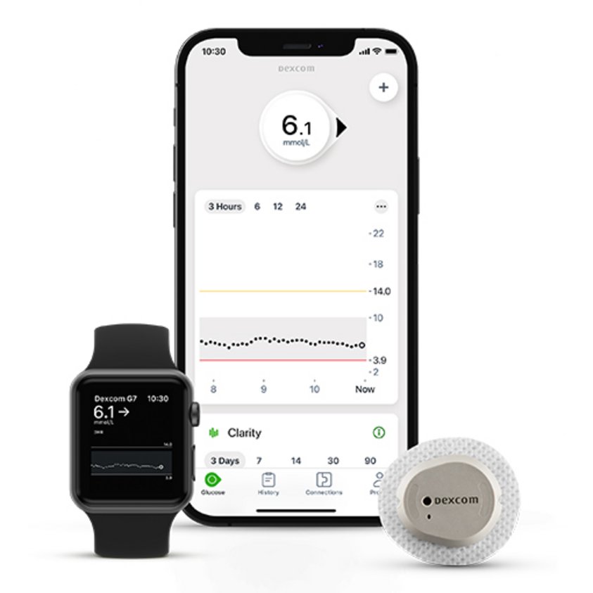 Dexcom G 7 mit Smartphone und Smartwatch